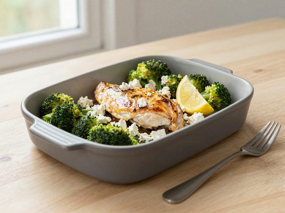 Ovnbagt kylling med broccoli og feta