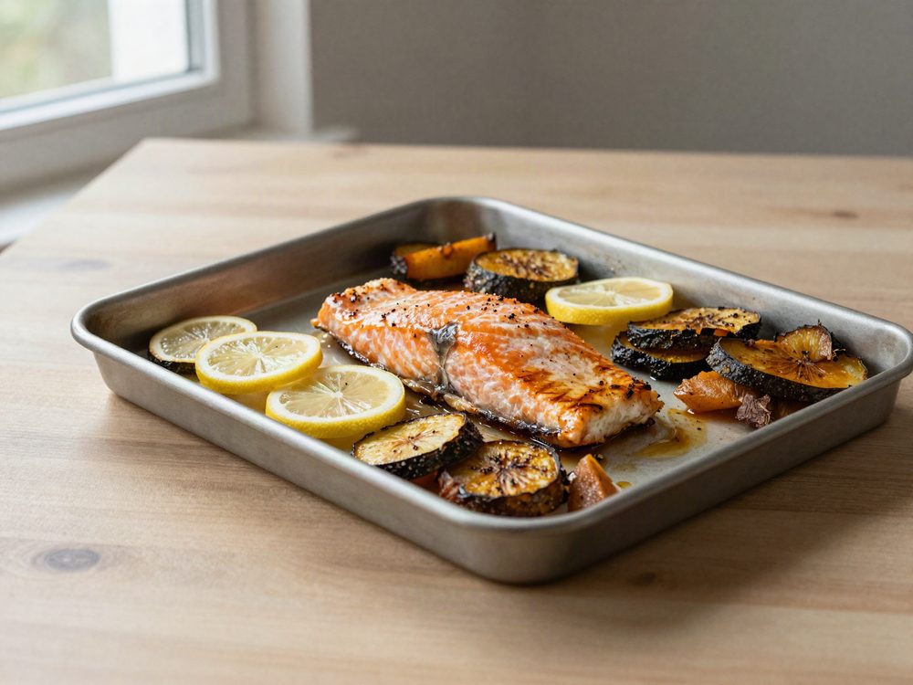 Ovnbagt laks med rodfrugter og citron
