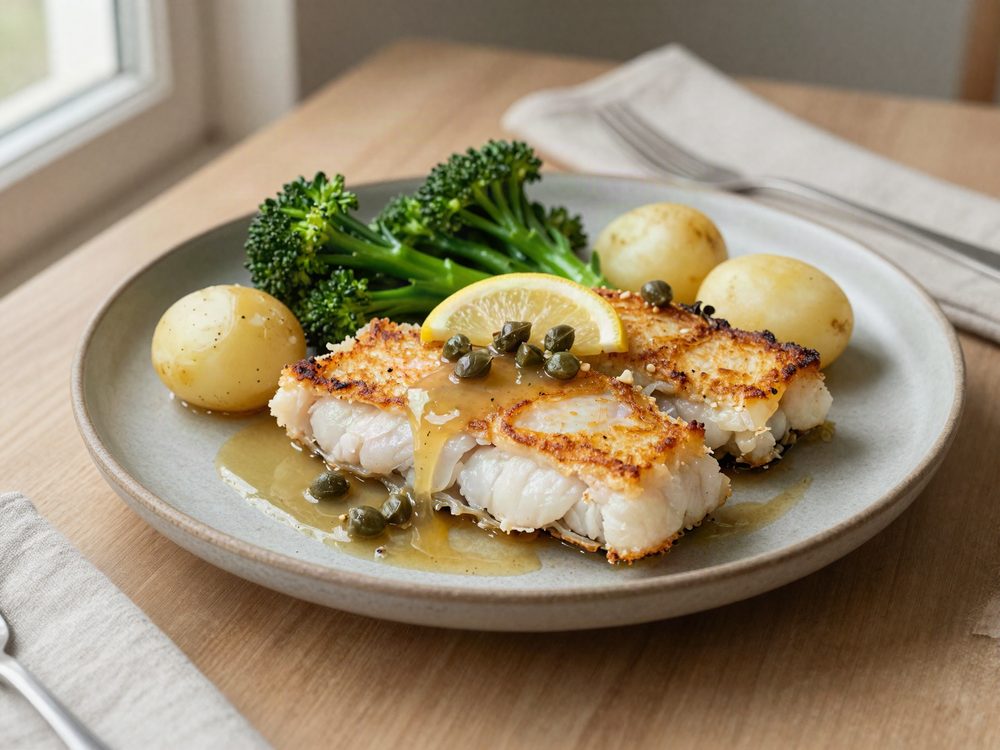 Pandestegt torskeryg med brunet smør og broccolini