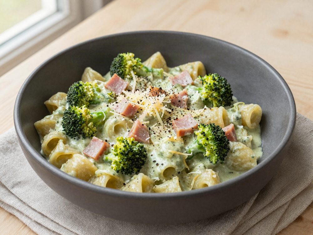 Pasta med broccolisauce og skinke