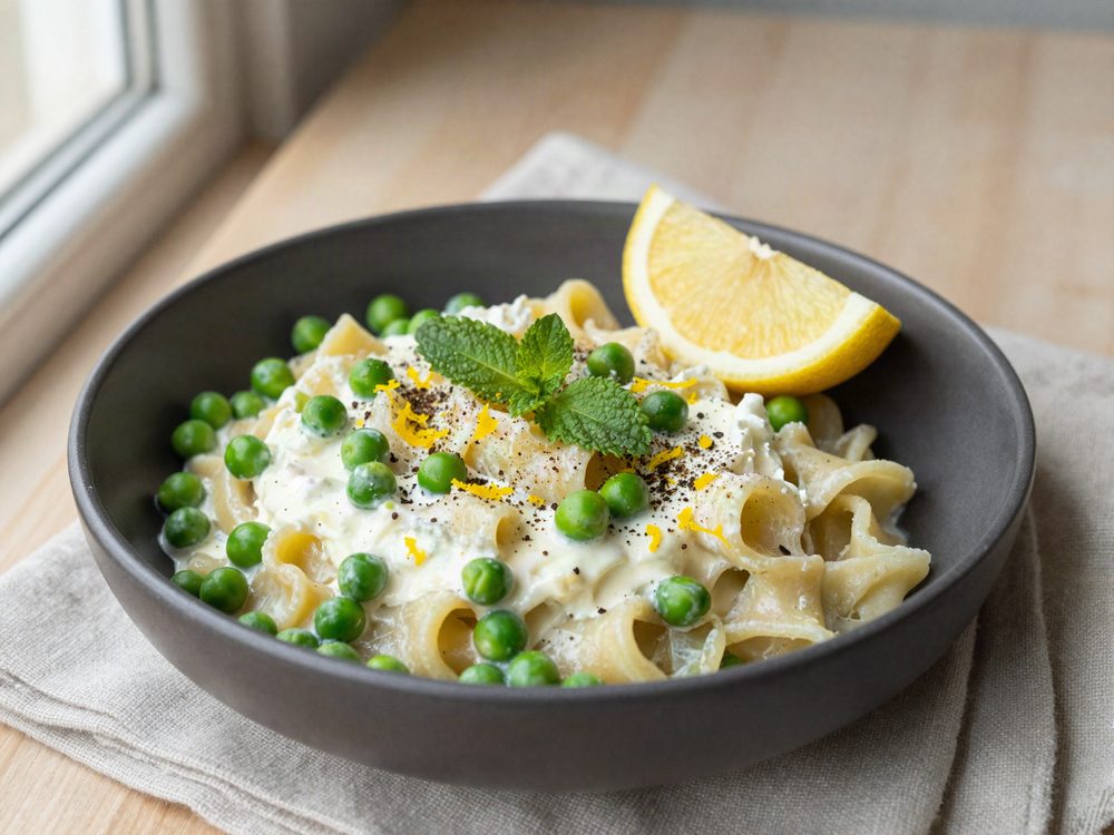 Pasta med ricotta, citron og ærter