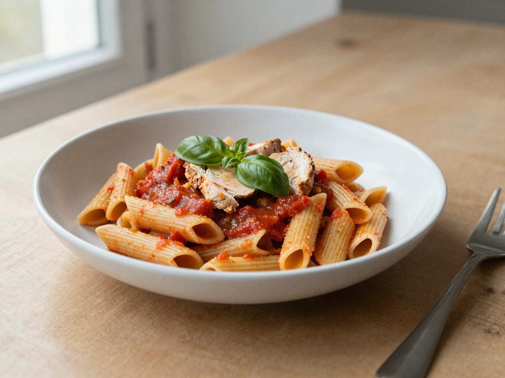 Pasta med cremet tomatsauce og kylling