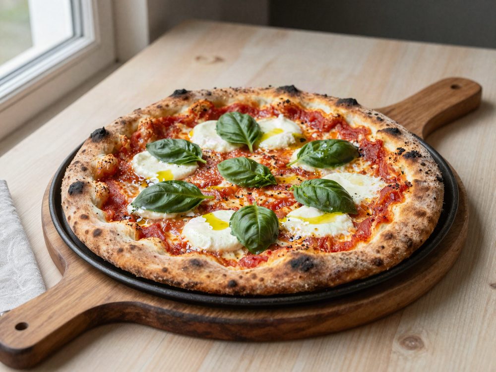 Pizza margherita på bagestål