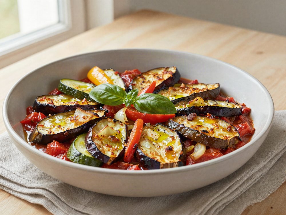 Ratatouille med langsomt stegte grøntsager