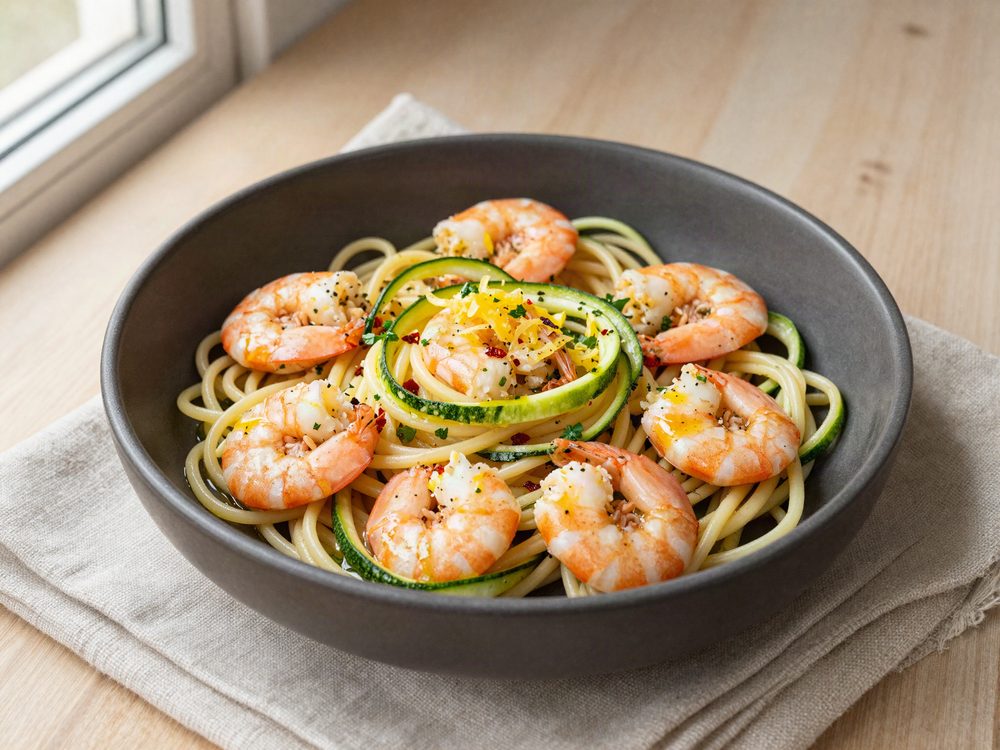 Rejer med squashnudler og chili