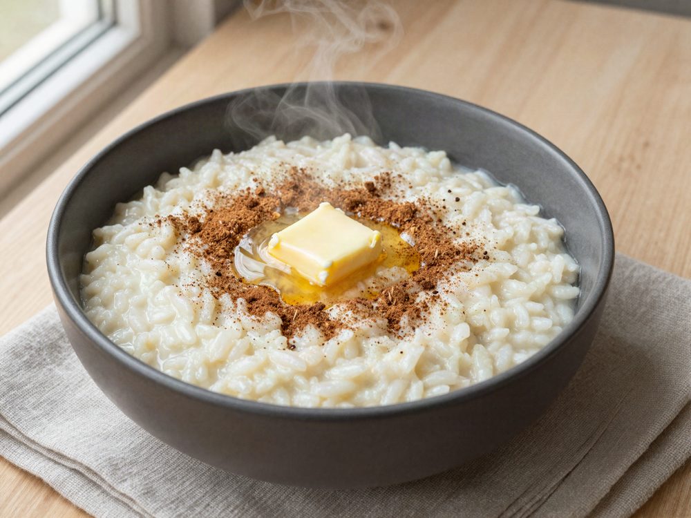 Risengrød med kanelsukker og smørklat