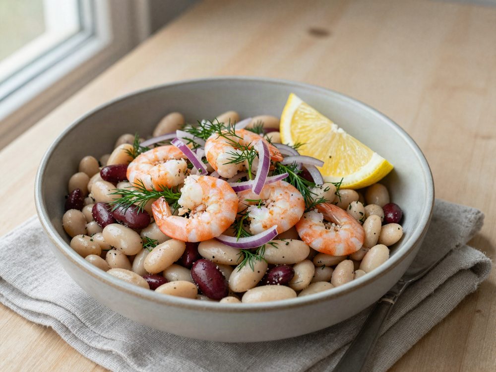 Bønnesalat med rejer og dild