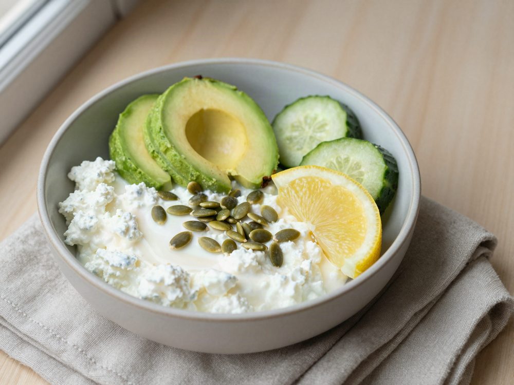 Hytteostskål med avocado og græskarkerner
