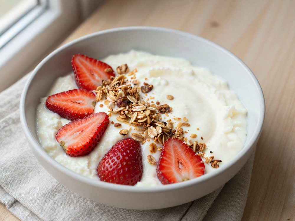 Kvarkskål med jordbær og granola