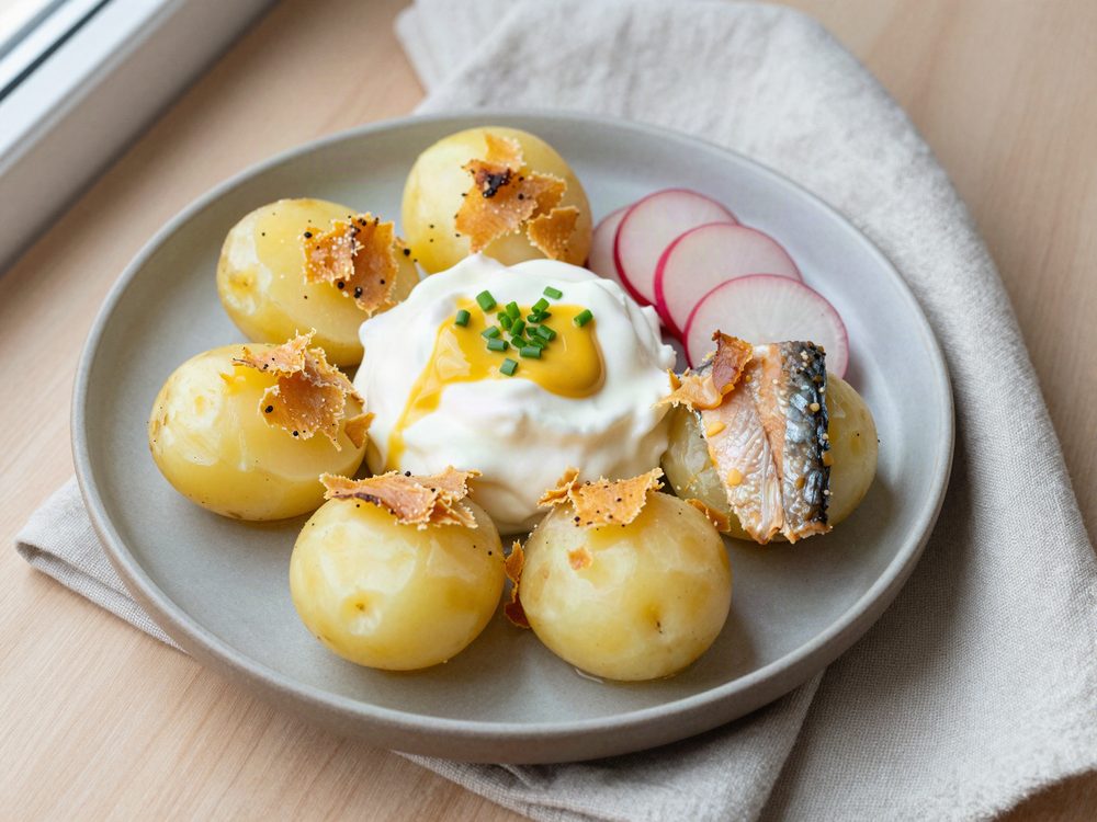 Røget makrel med kolde kartofler og skyrdressing