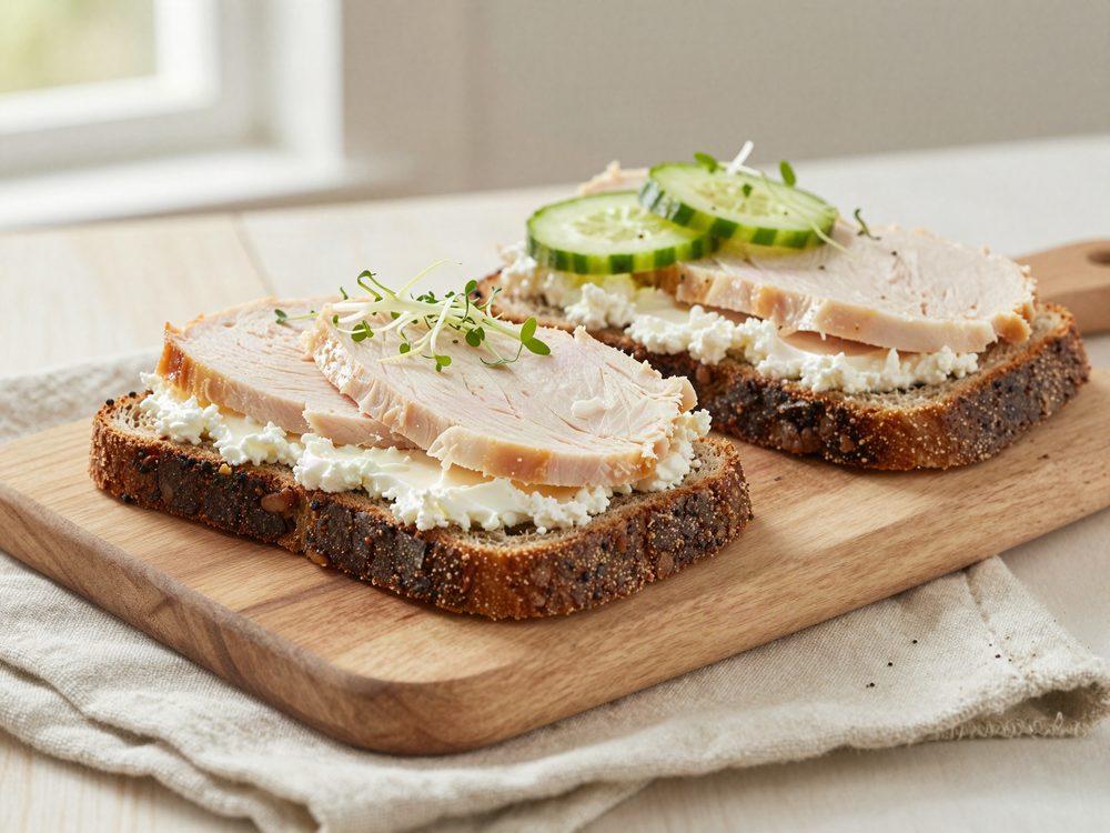 Rugbrød med kalkun og hytteost
