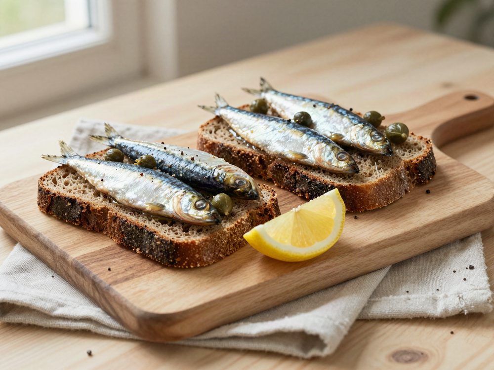 Sardiner på rugbrød, direkte fra dåsen