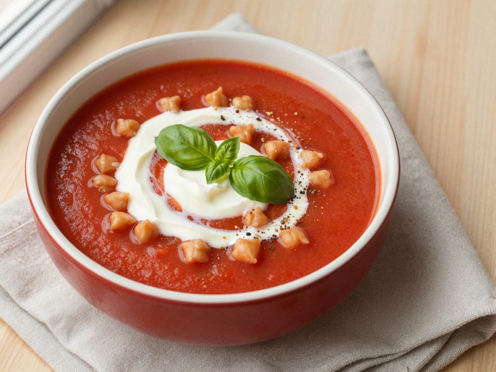 Tomatsuppe i mikroovn med kikærter og skyr