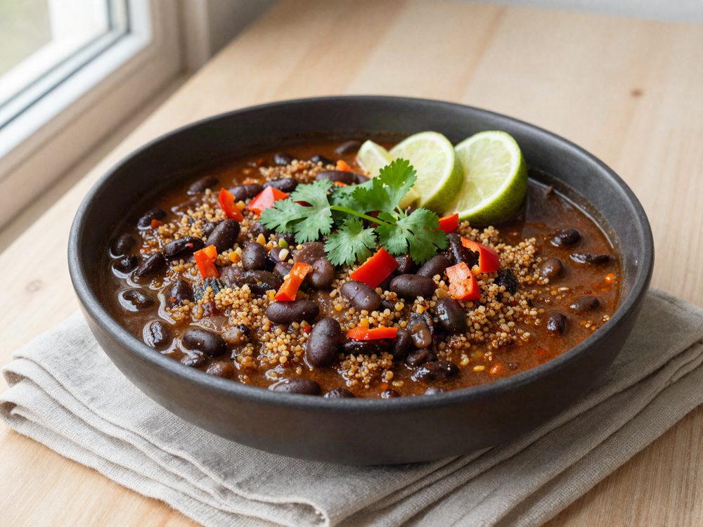 Sorte bønner og quinoa i gryde med lime