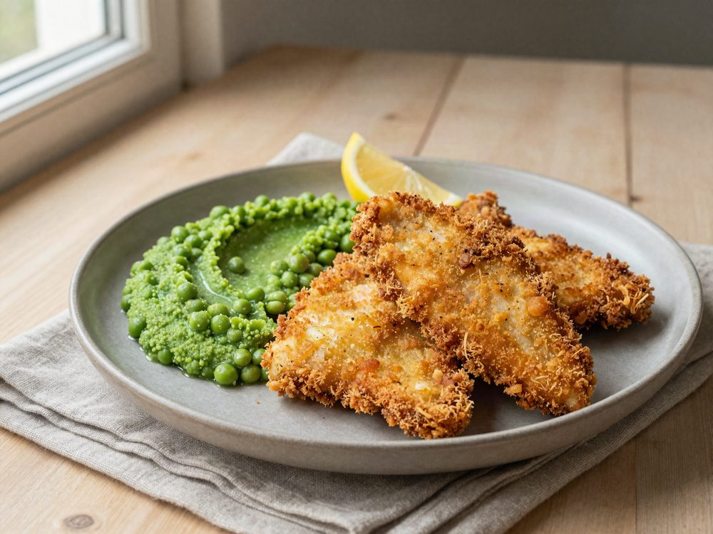 Sprød torsk i panko med ærtemos