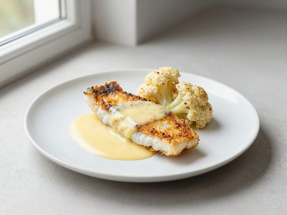 Stegt torsk med beurre blanc og blomkål