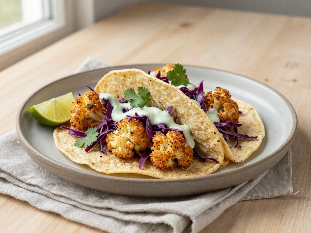 Tacos med sprød blomkål og limecreme