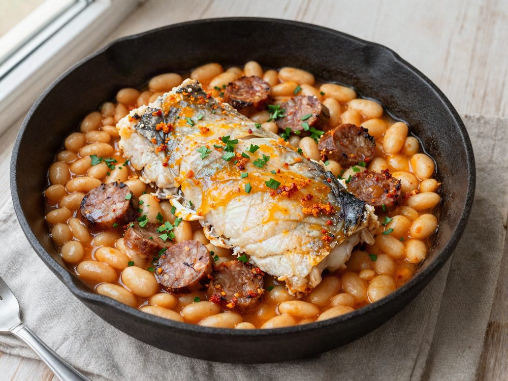 Torskeryg med hvide bønner og chorizo