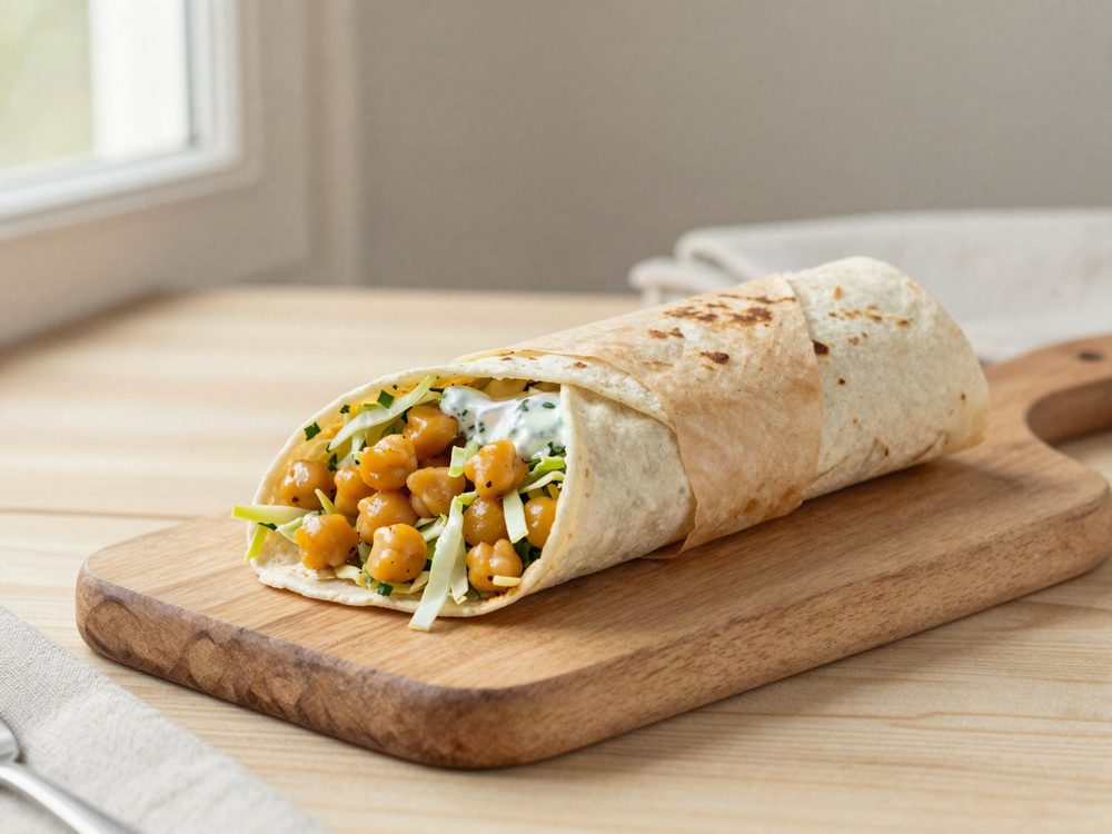 Wrap med krydrede kikærter og kålsalat