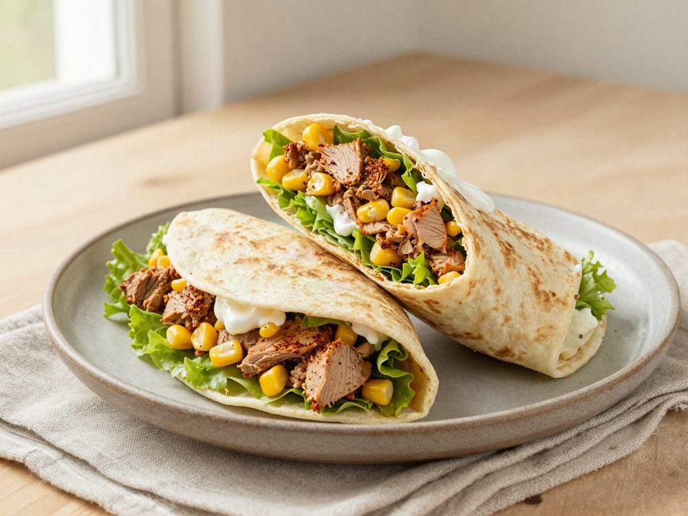 Wraps med krydret kalkun og majs
